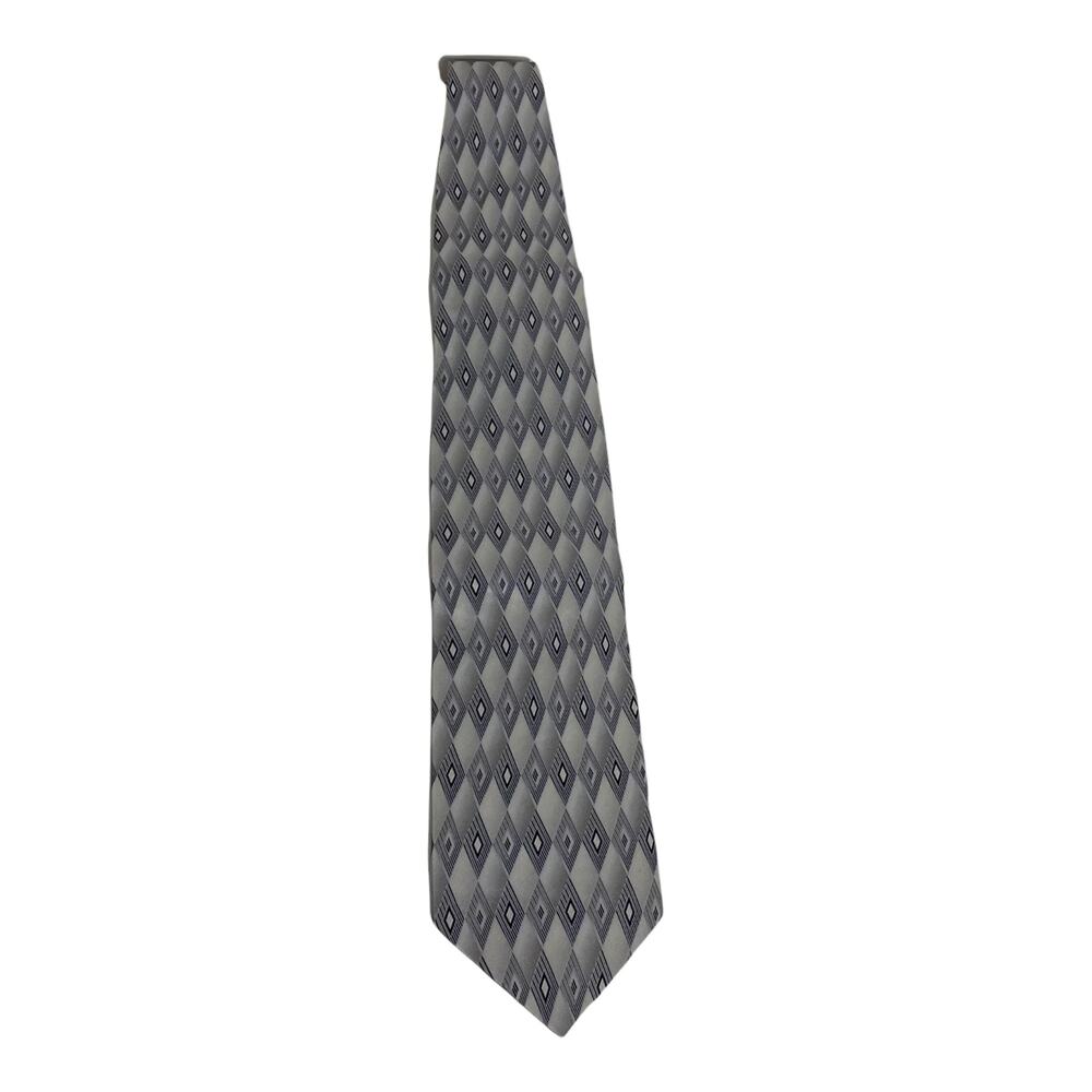 Carlo Palazzi Men's Necktie‎ Gray Diamond Geometric 100% Silk Hand Made OS